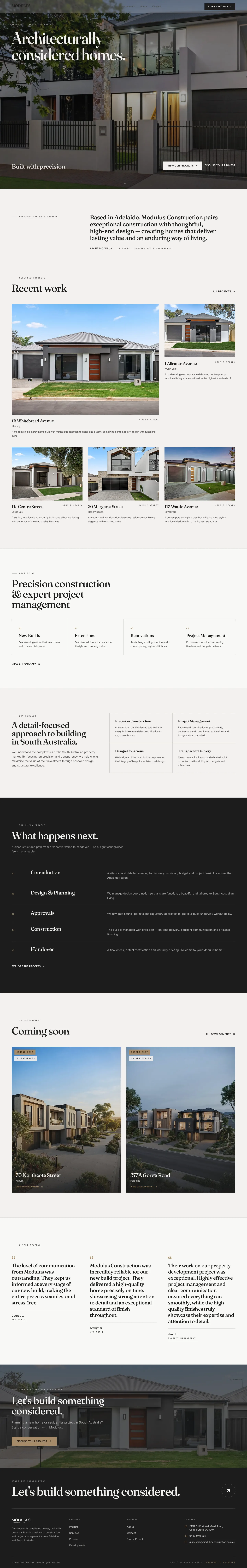 Modulus Construction complete desktop website