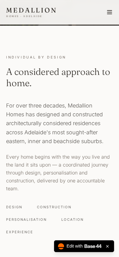 Medallion Homes mobile website view