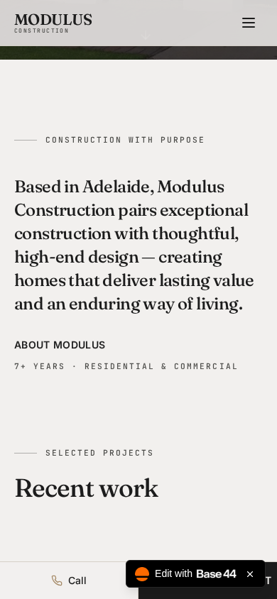 Modulus Construction mobile website view